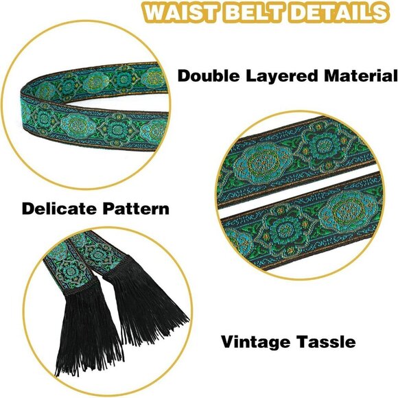 Medieval Waist Belt Polyester with Embroidery Pirate Renaissance Vintage